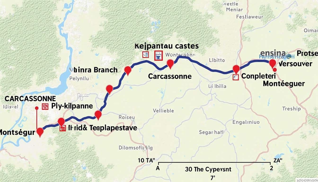 descubre el fascinante mapa de la ruta de los cátaros, una travesía que te llevará a través de las históricas tierras del sur de francia. explora castillos, aldeas medievales y tradiciones que evocan la rica herencia de los cátaros. ideal para los amantes de la historia y la aventura.